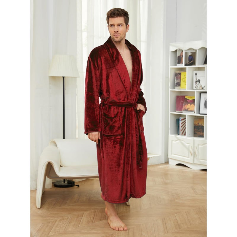 U2SKIIN Mens Fleece Robe Plush Collar Shawl Bathrobe(Dark Red,L/XL) - Image 4